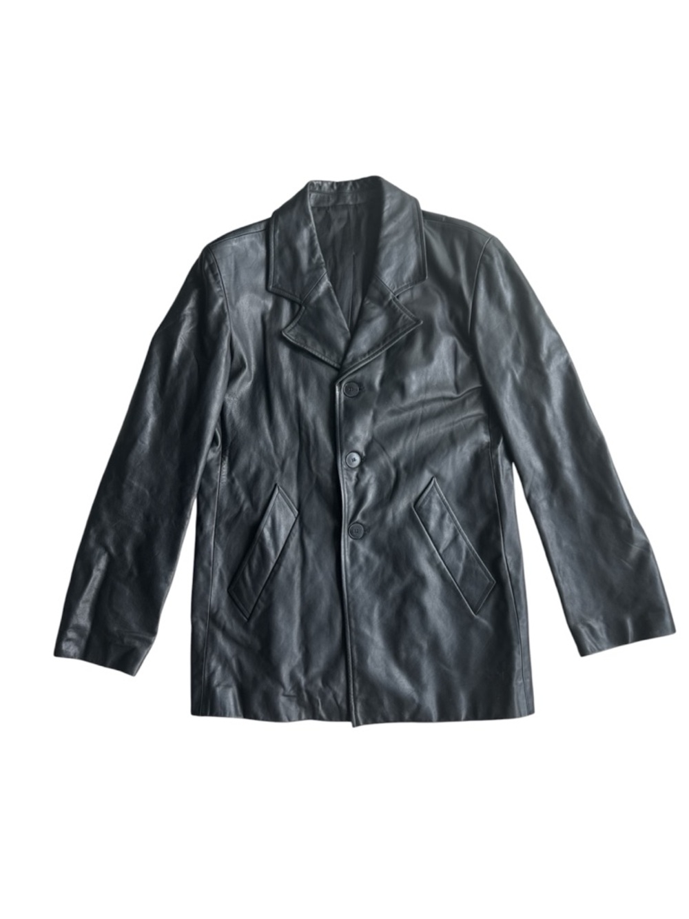 Agnes b. Homme Black Genuine Leather Blazer Jacket Size 1 Made in France Vintage